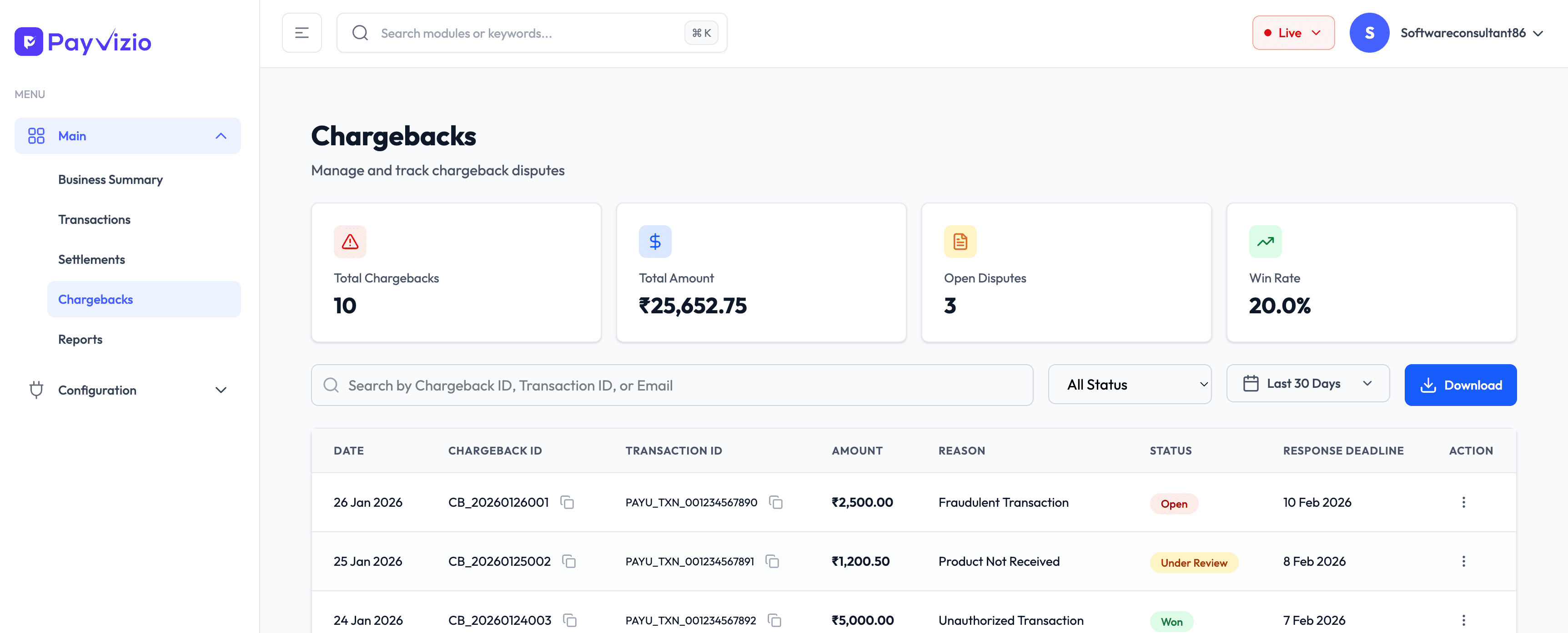 PayVizio platform controls